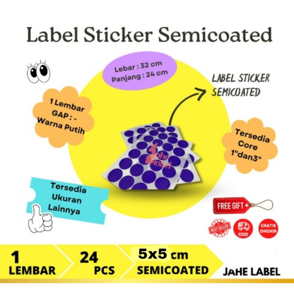 

STICKER BULAT SEMICOATED UNGU DIAMETER 5CM