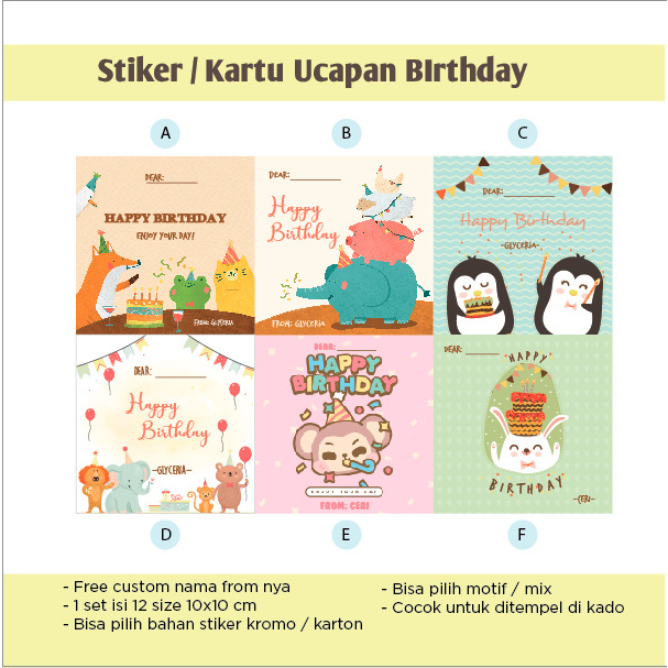 

Stiker/ karton ulang tahun anak untuk ditempel di kado