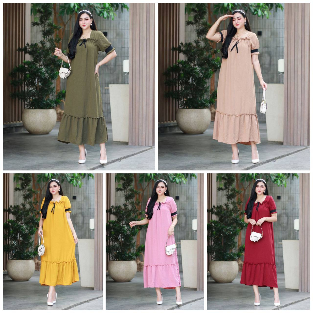 Daster Crinkle Polos Kekinian Lengan Tangan 3/4 Panjang Semata Kaki Busui Jumbo LD 120 Murah daster 