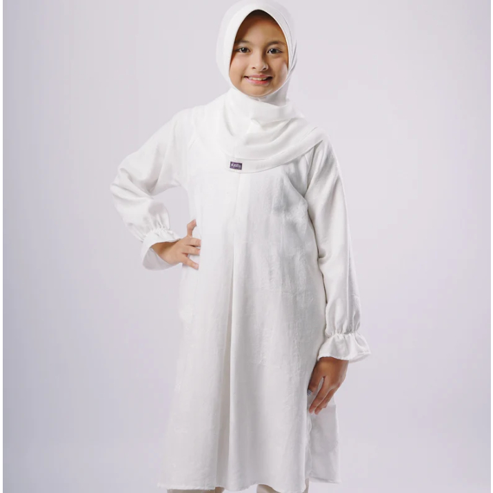 Elzatta Tunik Sarimbit Anak Jacquard - Putih - Baju Muslim Anak Perempuan