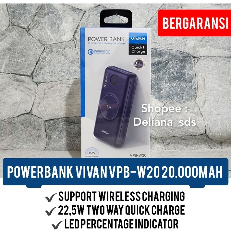 Powerbank Vivan VPB-W20 20.000mAh Wireless Charging Bergaransi Powerbank Vivan 20.000 mAh Powerbank 20.000mAh Powerbank Vivan 20000mAh Powerbank Wireless Charging
