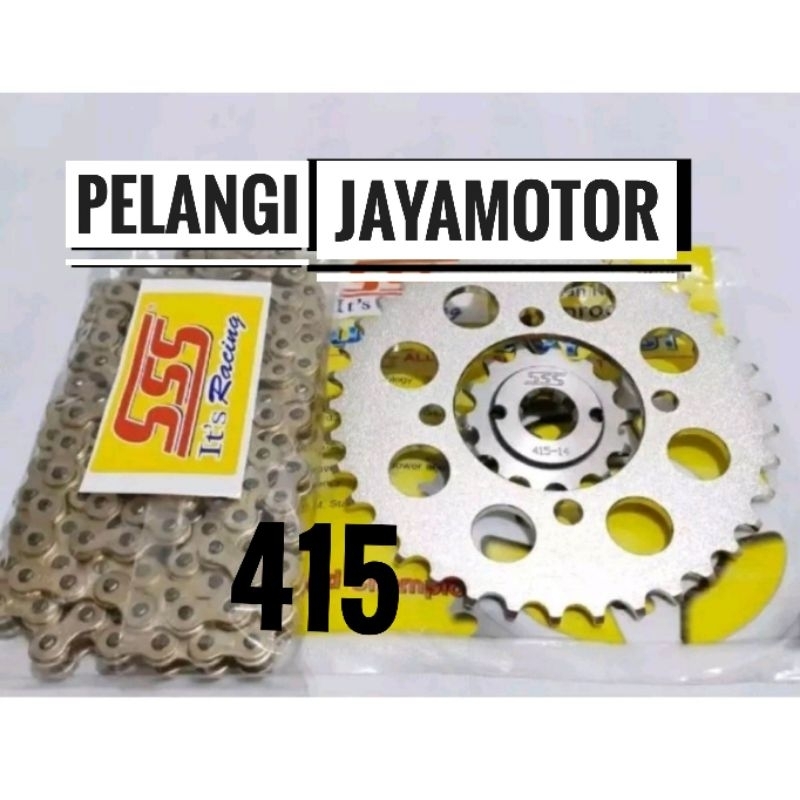 Gear gir Set SSS Depan Belakang Rantai Gold Warna Ukuran 415T - Ninja150 R - Ninja 150 RR - Ninja 2t