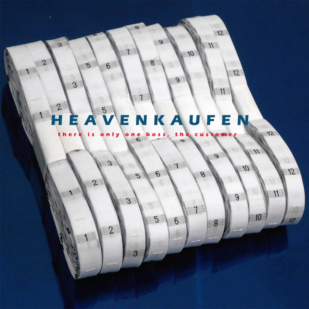 100 pcs per rol Label Size angka putih ukuran baju pakaian tag pita woven bordir