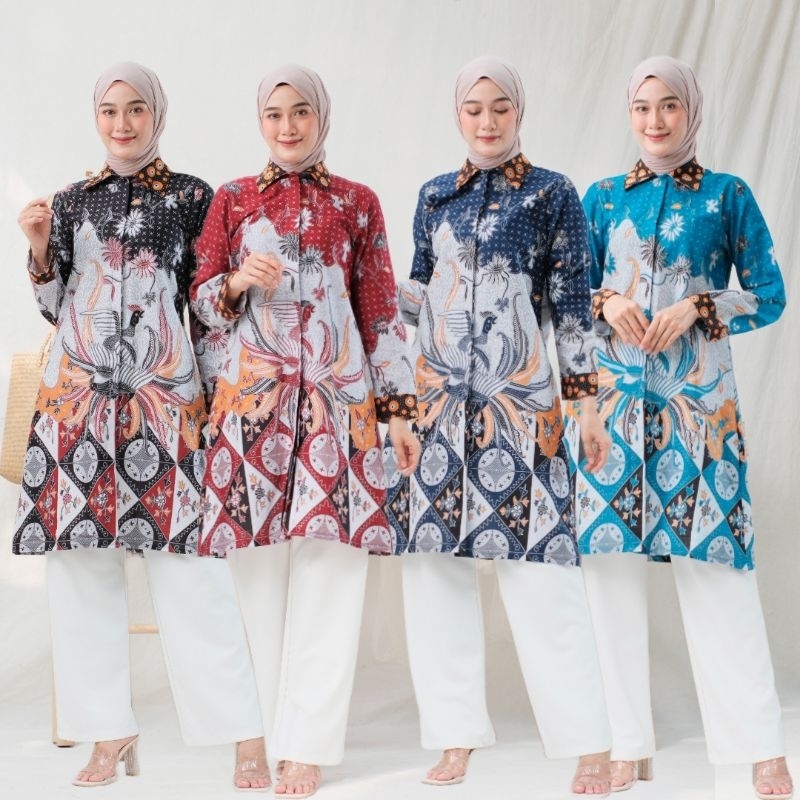 TUNIK BATIK KANTOR WANITA MUSLIMAH TERLARIS KANCING FULL JUMBO