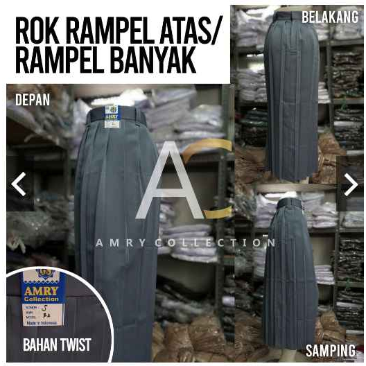Rok SMA Panjang || Rok SMA Rempel Atas/Rempel Banyak Bahan Twist Kain Licin Seragam Sekolah