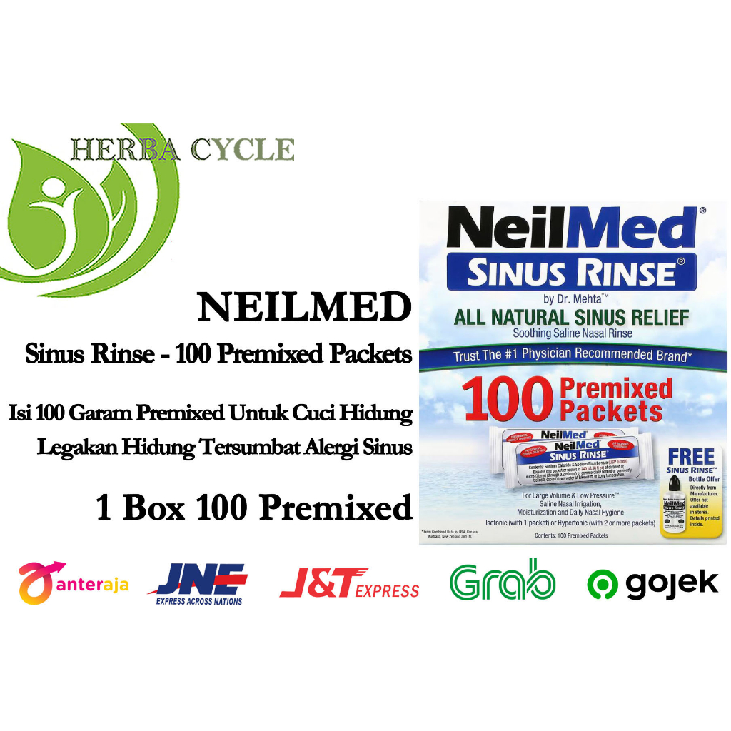 Neilmed Sinus Rinse packs premix 100 pc cuci hidung sinusitis Terapi Sinus Neilmed Premix