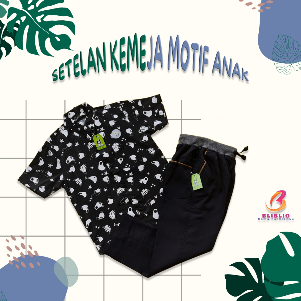 GRATIS ONGKIR dan COD//Setelan Kemeja Anak Motif Celana Panjang Chinos Cowok untuk Usia 2 - 11 Tahun