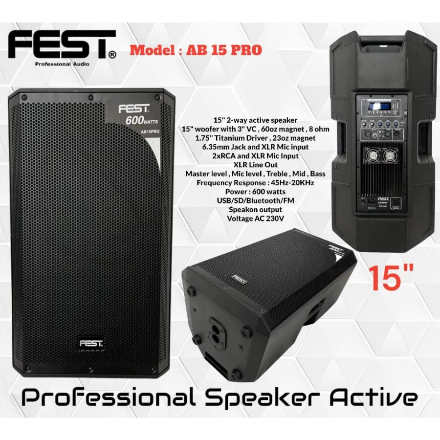 Speaker Aktif 15 inch Monitor Fest AB15 PRO Power 600 Watt