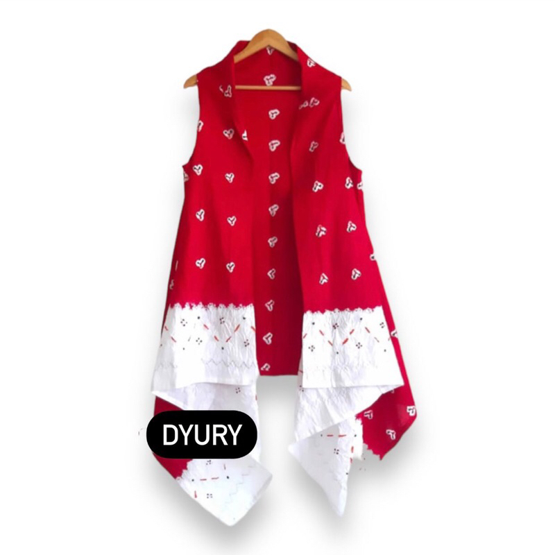Vest Outer Bolero Jumputan Merah Putih Handmade Bahan Katun