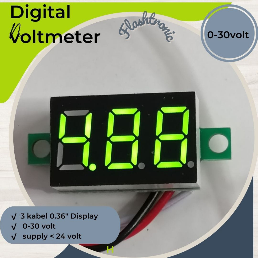 Whiskeria_ Dc 0V - 100V Mini Voltmeter 0.36" Digital Voltmeter 3 Kabel Merah