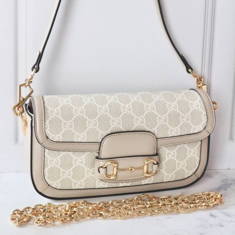 Gucci horsebit 1955 shoulder bag beige white