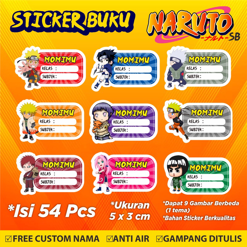 

Stiker/Sticker/Label Buku Tulis/Buku Pelajaran Anak Custom Karakter Kartun Naruto