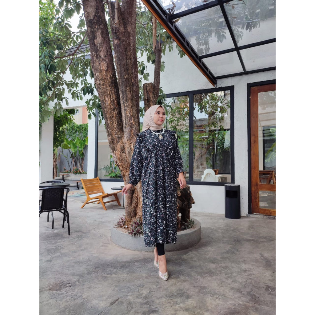 Gamis Amenna Bunga Crinkle Airflow Import