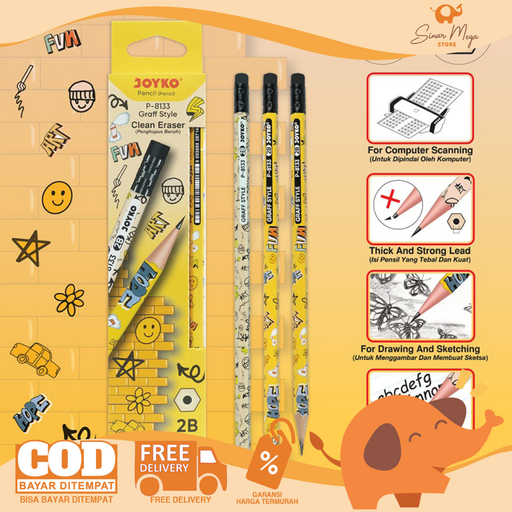 

DIJUAL LUSINAN Joyko Pencil P-8133 2B Graff Style / Pensil 2B 1 Pak isi 12 pcs