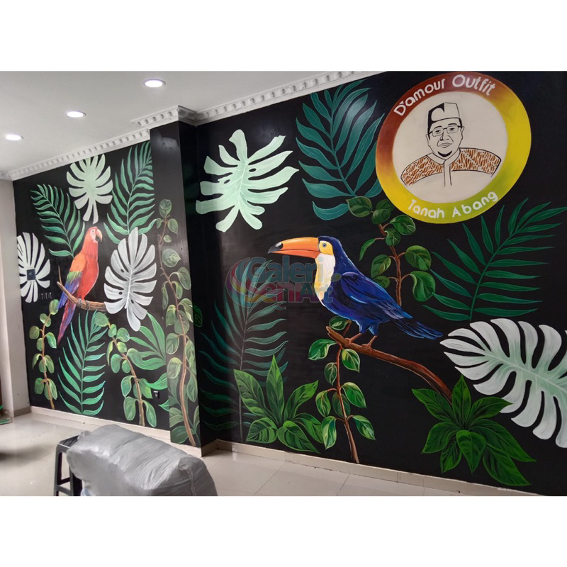 Jasa lukis dinding mural | lukis dinding tema Tropical & Gedung eropa