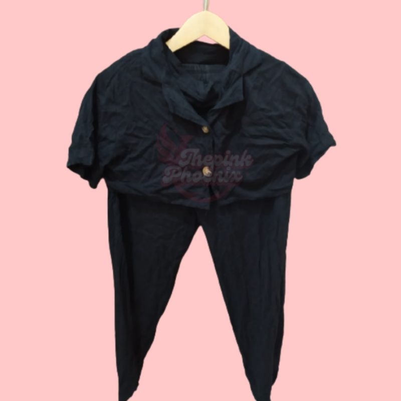 One Set Crop Top Hitam Korean