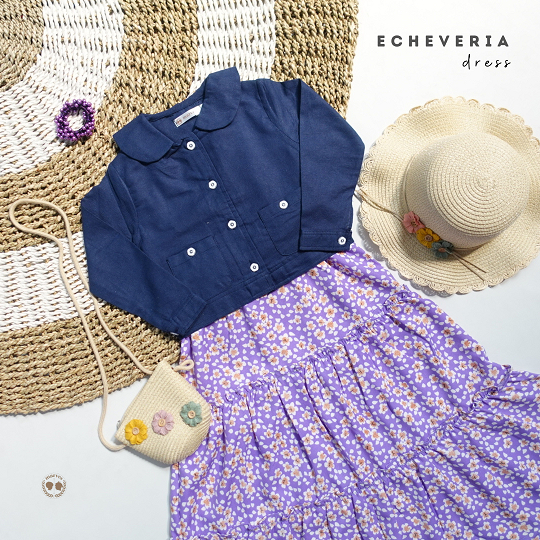 Dress Gamis Anak Warna Navy Usia 1 sampai 12 Tahun Bahan Shakila Premium - Echeveria