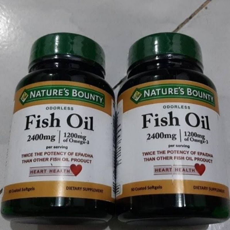 Nature's Bounty Fish Oil 2400mg + Omega3 1200mg Isi 90 Softgels Suplemen Kesehatan Tubuh Original