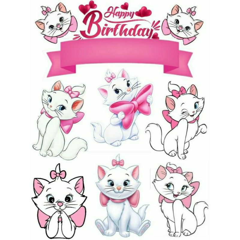Custom nama cake Topper HappyBirthday tema Marie cat