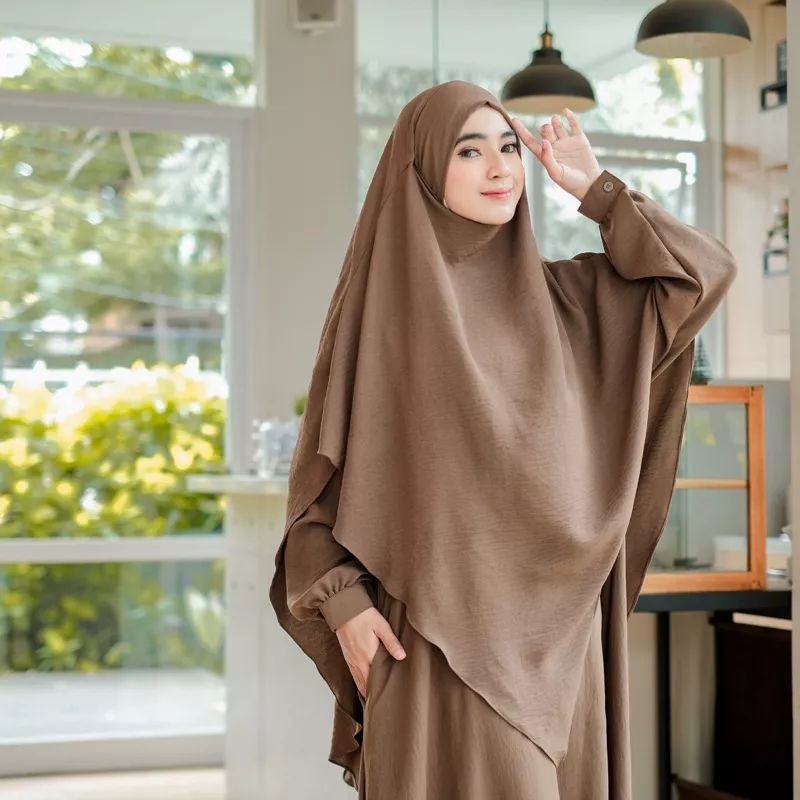 Gamis Set Khimar Crinkle Air flow Premium bahan adem Gamis Wanita Gamis Cadar