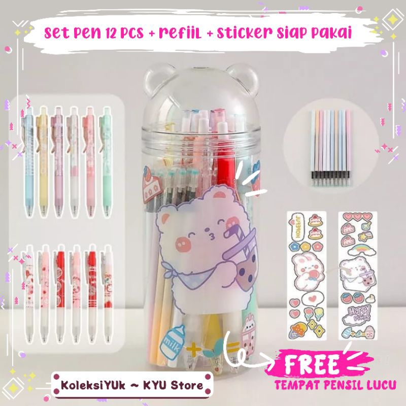 

[KYU A] SET PULPEN PEN TINTA + STICKER + REFIIL + FREE CASE