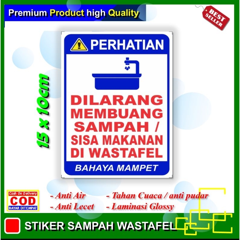Stiker sampah wastafel sticker dilarang membuang sampah / sisa makanan di wastafel dapur rumah