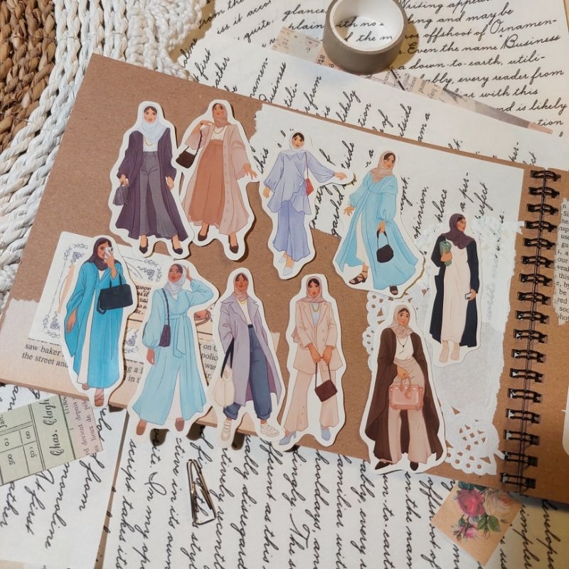 

10pcs Hijab girl women sticker journaling scrapbook