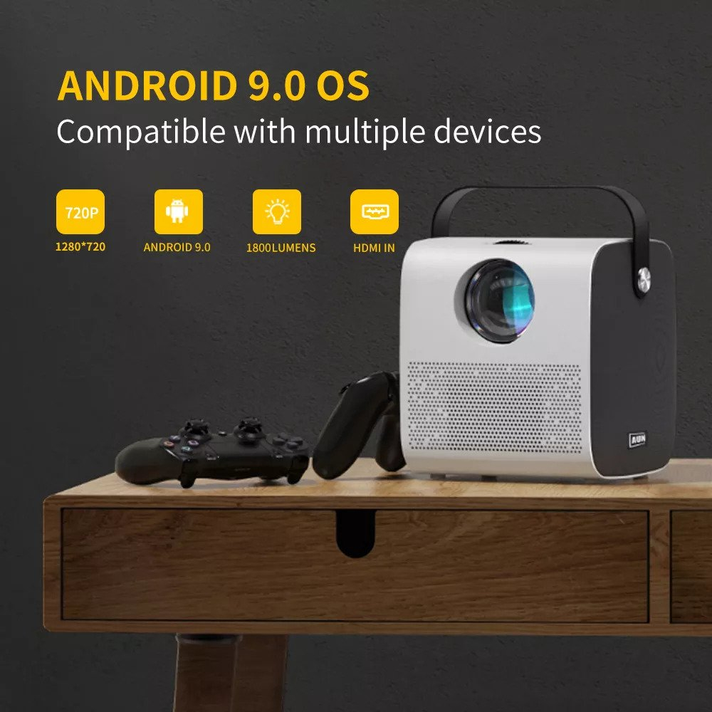 Lumiau_Boomaww Smart Proyektor Android Wifi Q3 4000 Lumens Proyektor Android 4K Full Hd Proyektor