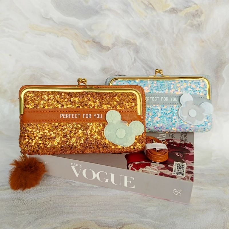 Tas hp import wanita 1 behel 2 resleting payet bunga horizontal