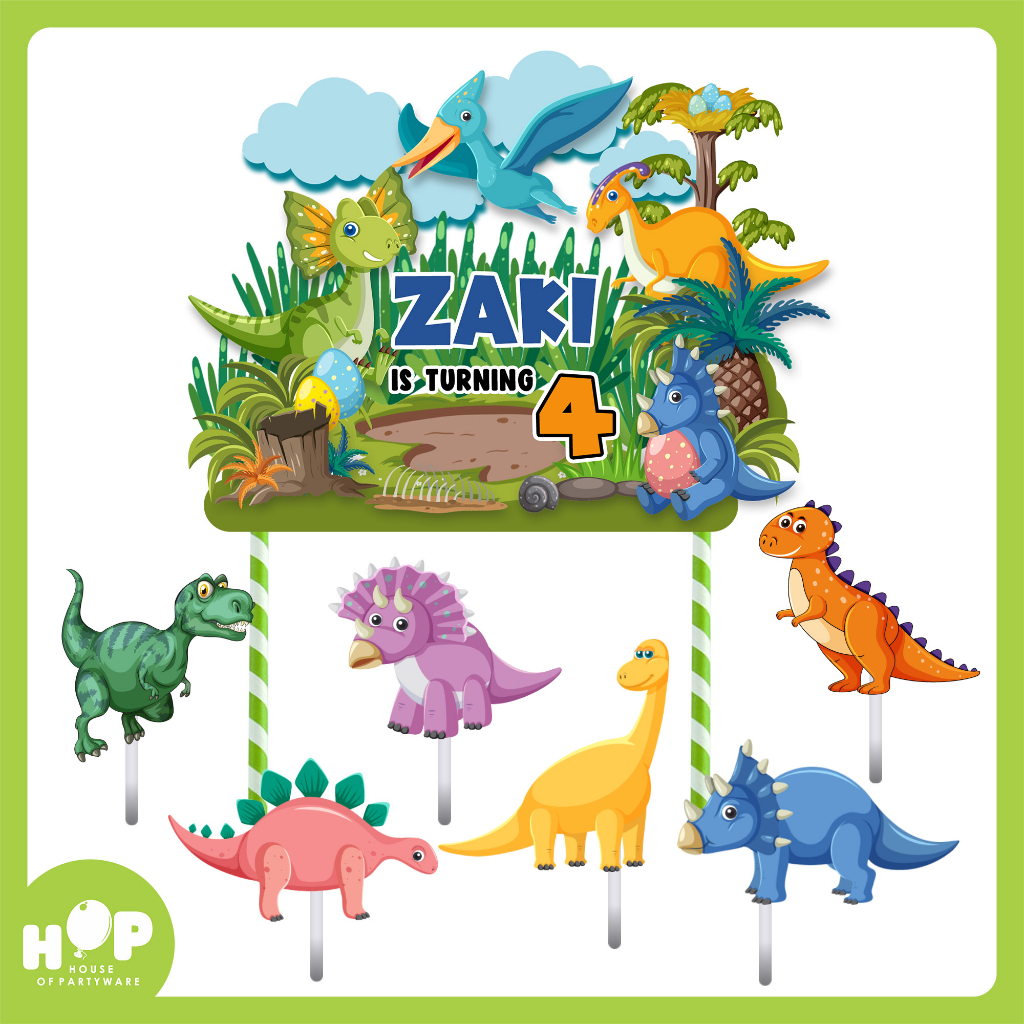 Topper Cake DINOSAUR + Custom Nama Hiasan Ulang Tahun Dinosaurus Dino