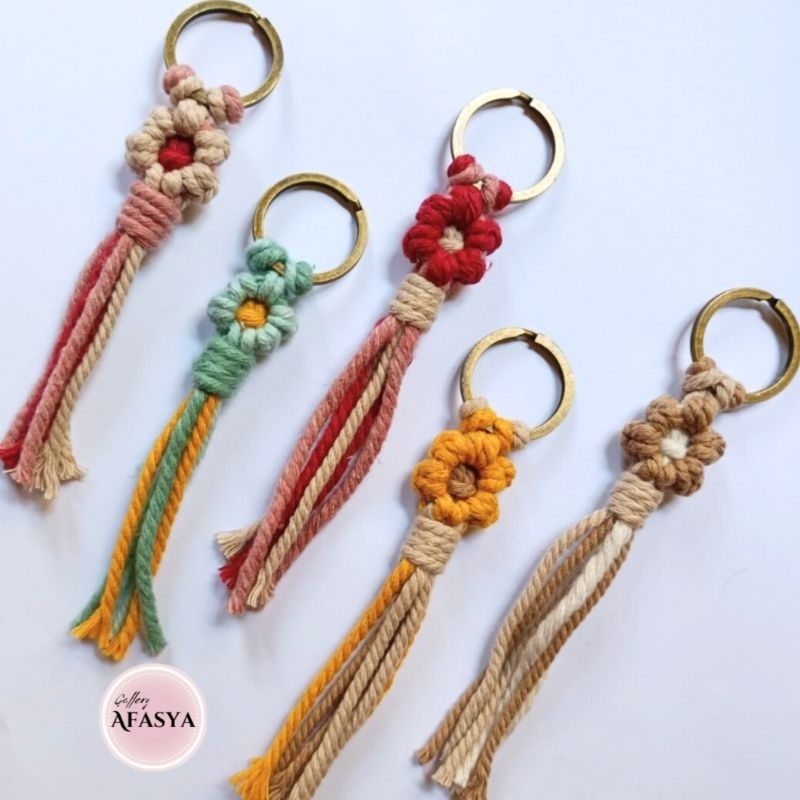 Macrame Flower Keychain | Ganci Etnik | Ganci Macrame Gantungan Tas Souvenir murah estetik