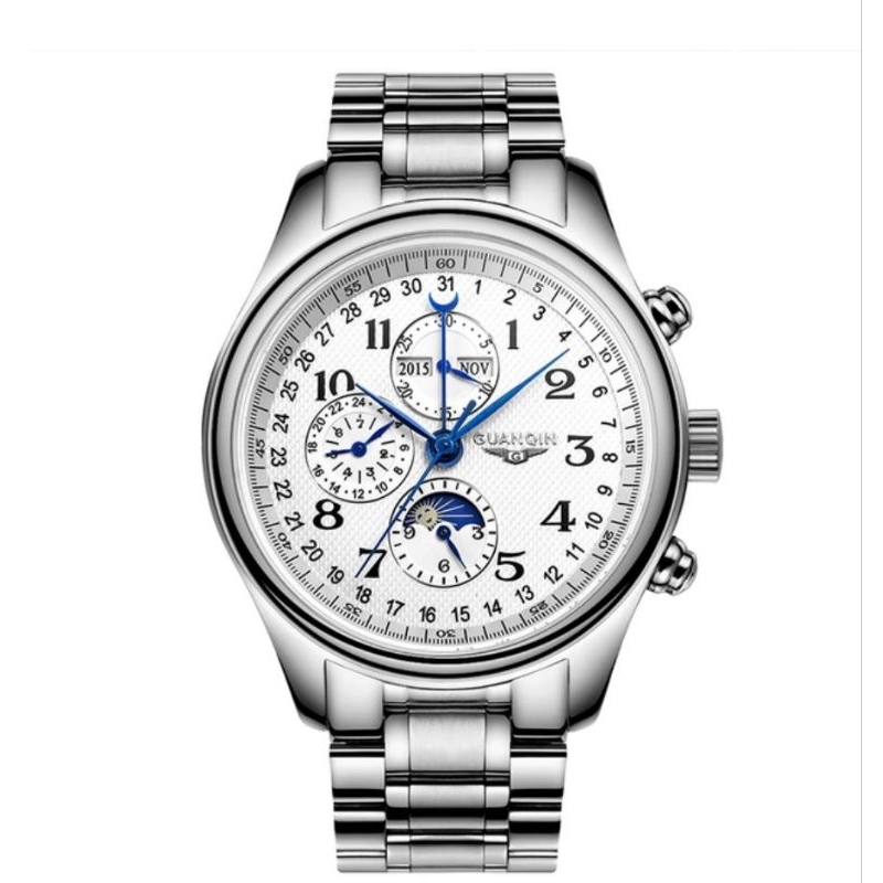 Jam tangan GUANQIN Automatic Mechanical Calendar Moonphase