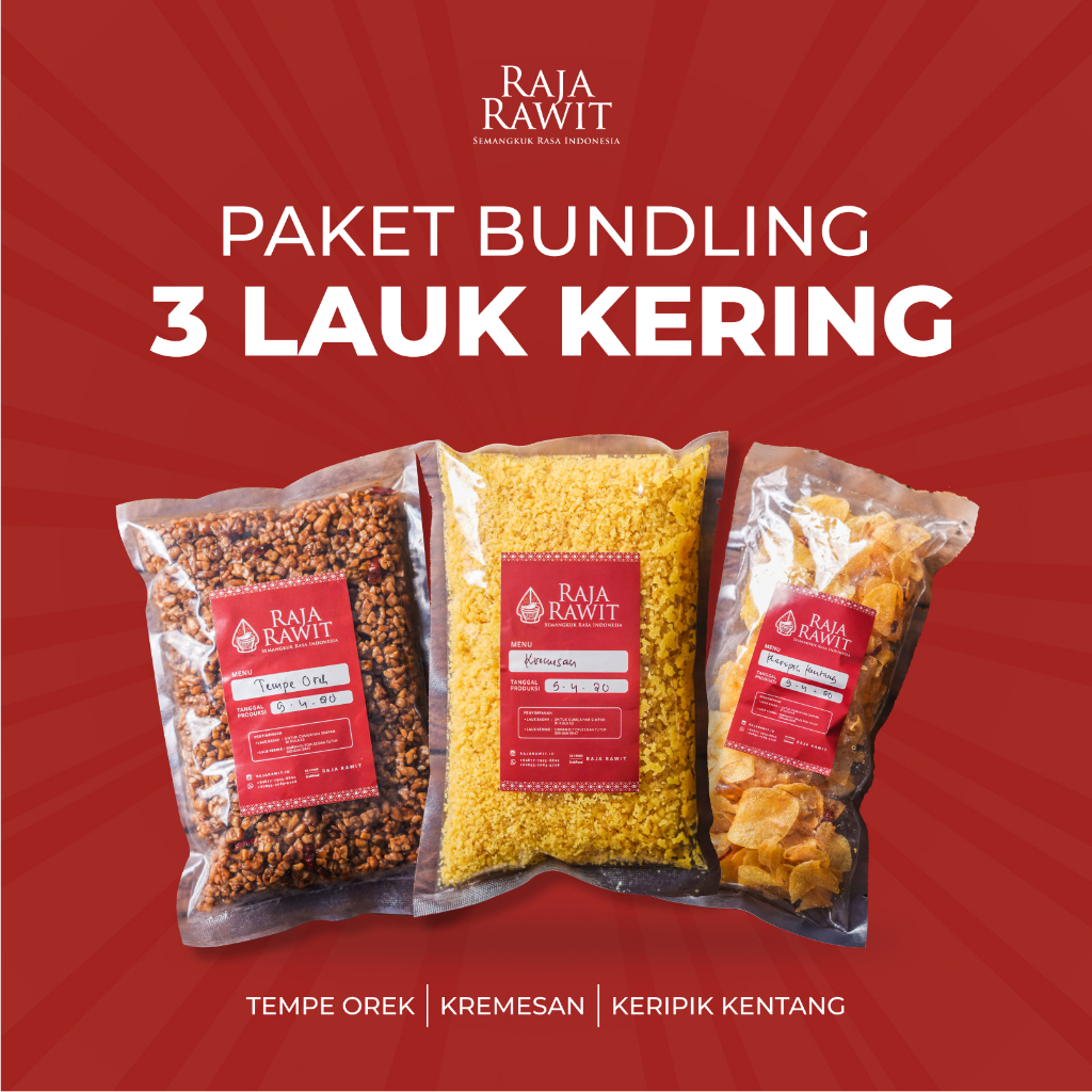 

RAJA RAWIT - New Bundling Lauk Kering All Varian 3pcs Keripik Kentang Tempe Oreg Kremesan Kemasan Praktis