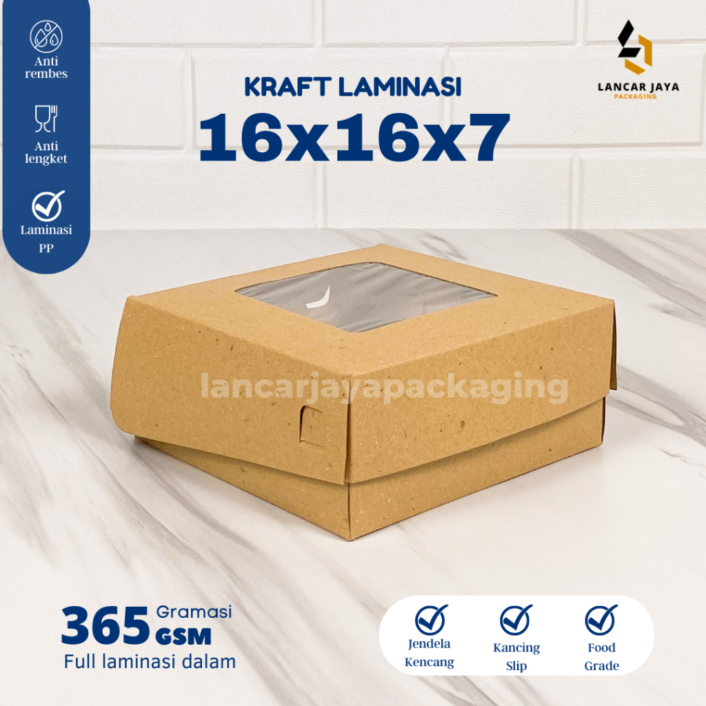

[350 gsm] Kotak Kue Box Kemasan Cake Roti Snack Dus Kraft Jendela 16x16x7