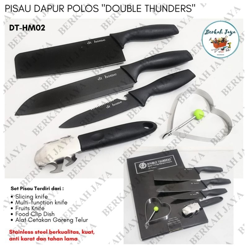 Pisau Dapur DOUBLE THUNDER Isi 5 pcs set Pisau Kitchen Knife Hitam DT-HM02 isi 5 pcs | lading dapur
