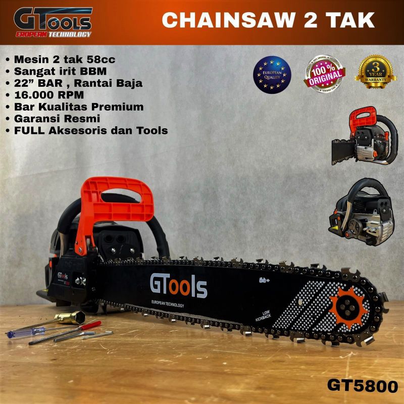 Mesin Chain Saw 2TAK GTOOLS EROPA Type GT5800 Senso Potong Chainsaw Kayu