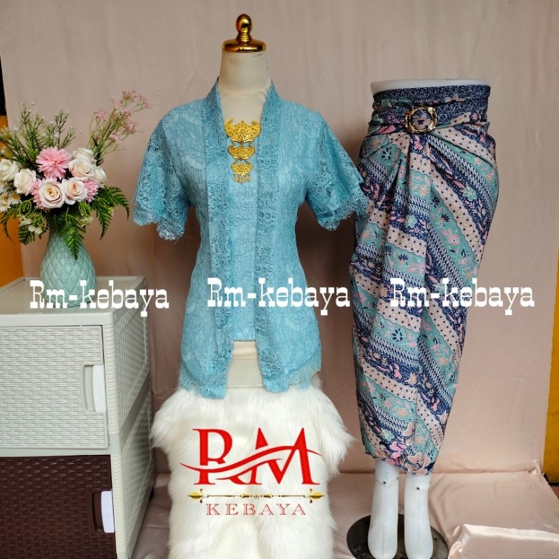 Stelan Kebaya Brokat Kutu Baru Modern / Stelan Kebaya Brokat Rok lilit Batik / Kebaya Brokat Renda Kutu Baru Lengan Pendek / Kebaya wisuda / Atasan Kebaya