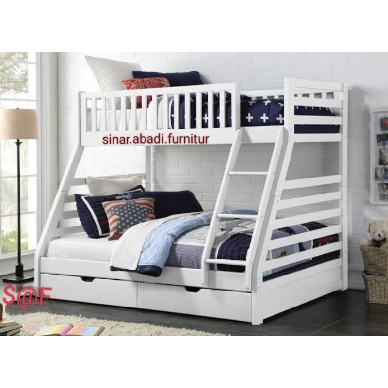 tempat tidur anak tingkat+2laci bawah kasur size 90×200×180