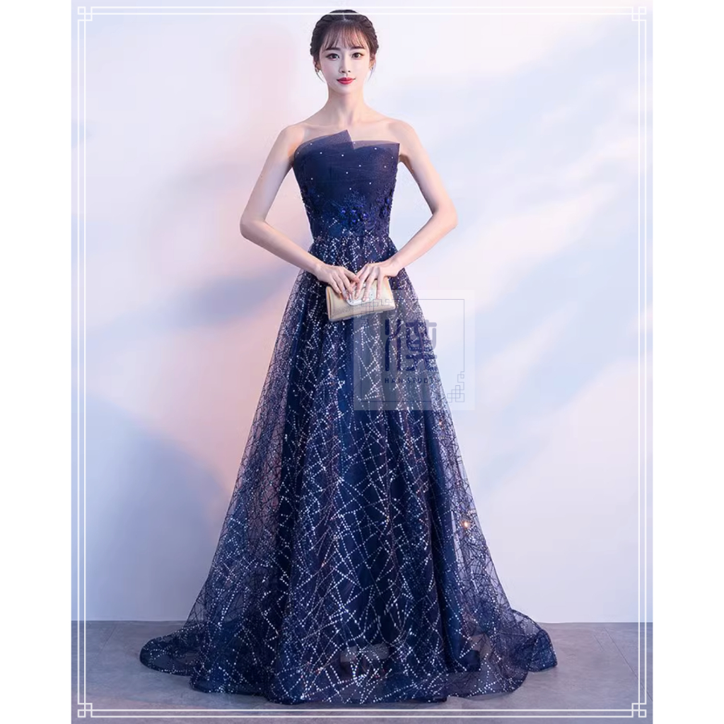 GAUN PESTA GOWN ROK DRESS BIRU NAVY LWH230503