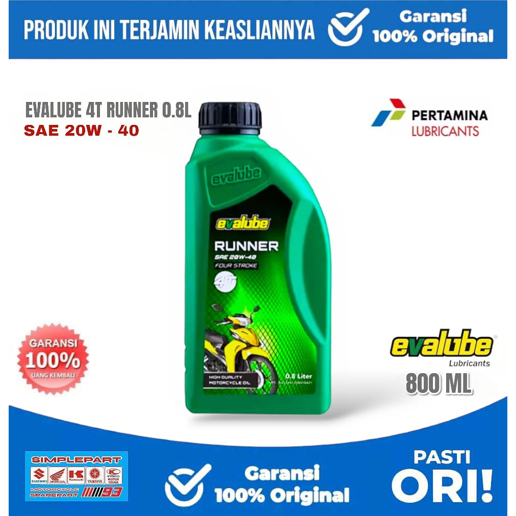 Oli Mesin Evalube 4T Runner 800ml [ 20W-40 ] 0,8 Bebek Supra Jupiter 4 tak Original 100% Resmi