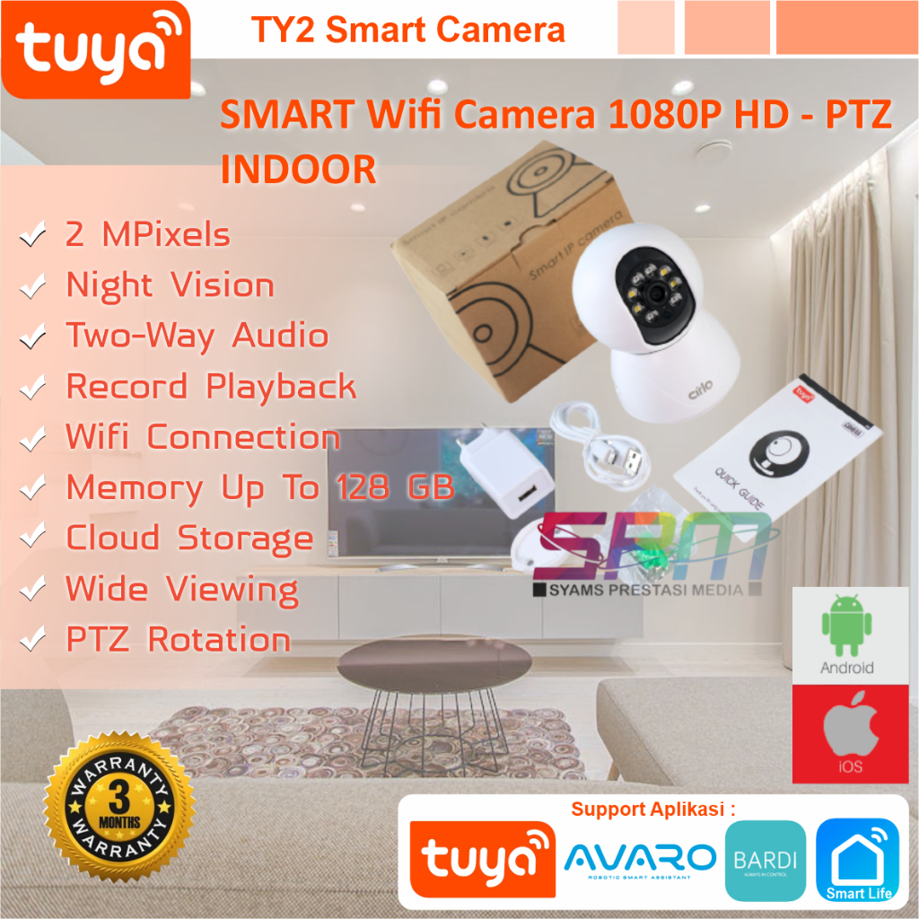 TUYA CIRLO TY2 INDOOR PTZ Camera CCTV Smart IP Cam CCTV WiFi 1080P IoT Home
