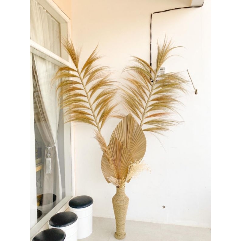 Paket bunga kering rayung stik + vas guci tinggi 210cm