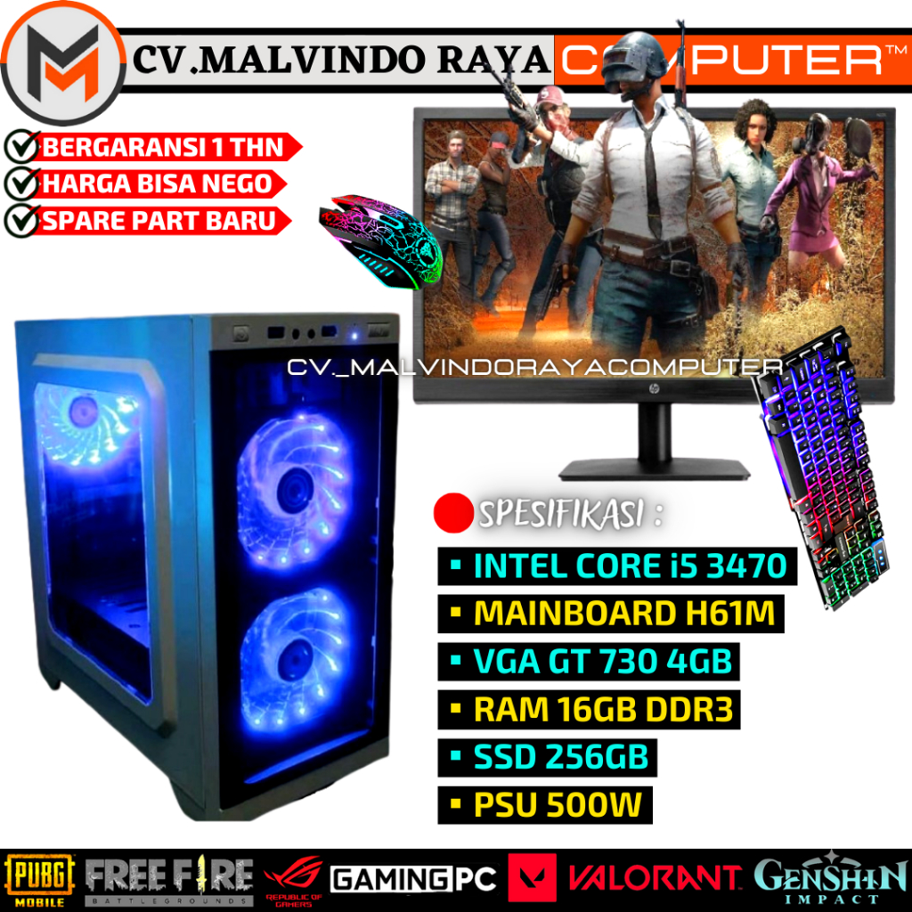 PC GAMING DESAIN EDITING CORE I5 RAM 16GB VGA 4GB SSD 256GB FUL SET SIAP PAKAI