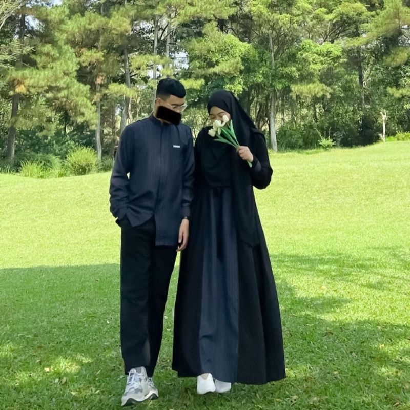 Baju Gamis Reina Couple Bahan Polo Linen Mix Jaguard by Zayena Indonesia