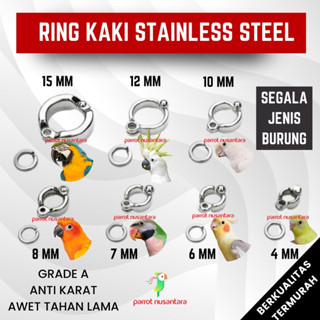 RING BORGOL KAKI BURUNG PARROT, NURI, BETET, KAKAK TUA 4-15 MM STAINLESS STEEL LATIH BURUNG RCG RCS