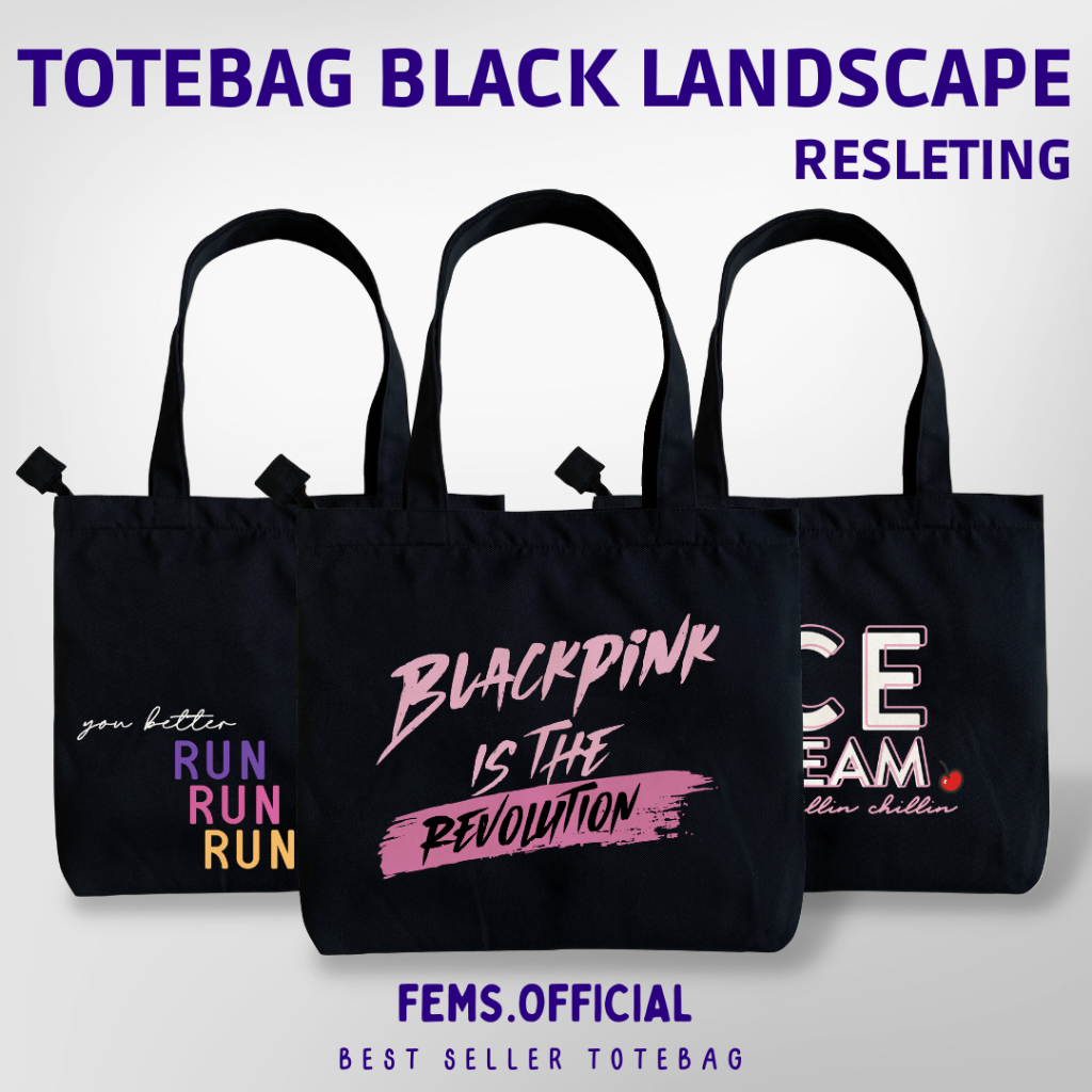 Tas Totebag Kuliah Hitam Girl Band Kpop for BLINK Tote bag Kanvas Aesthetic Resleting Girl Group B.P