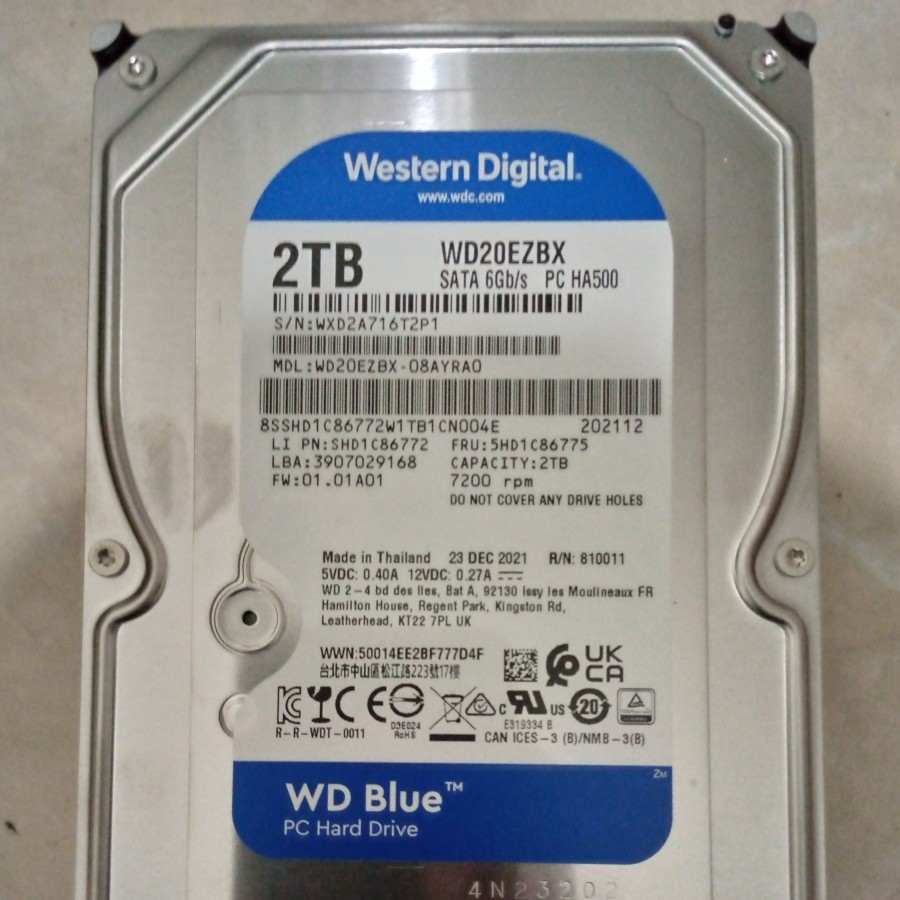 WD Blue 2TB Harddisk 3.5" -7200RPM 256MB - WD20EZBX