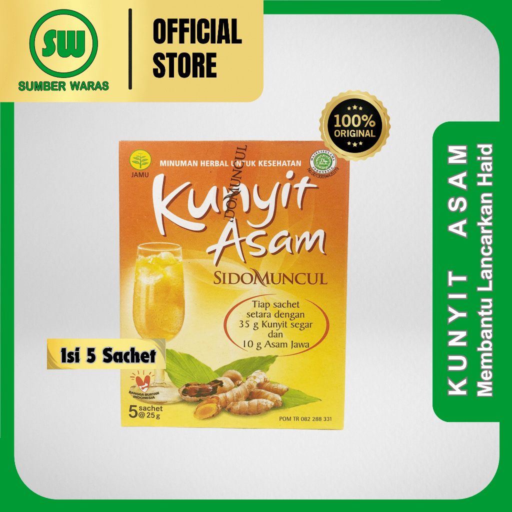 

Kunyit Asam Sido Muncul - Isi 5 Sachet @ 25gram - Melancarkan haid