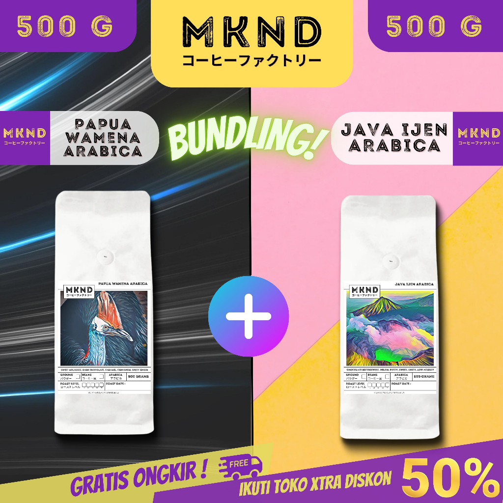 

MKND® BUNDLING HEMAT 2X500 KOPI ARABIKA PAPUA WAMENA GRADE 1 SINGLE ORIGIN + KOPI ARABIKA JAVA IJEN BLUE MOUNTAIN NATURAL GRADE 1 PROMO DISCKON | BIJI BUBUK | SINGLE ORIGIN | PREMIUM COFFE | ROASTED BEANS | MANUAL BREW | COFFE ROASTERY