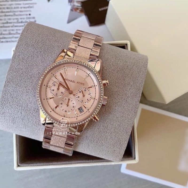 Jam Tangan Wanita MK6598 Chronograph Rose Gold Stainless Steel Strap